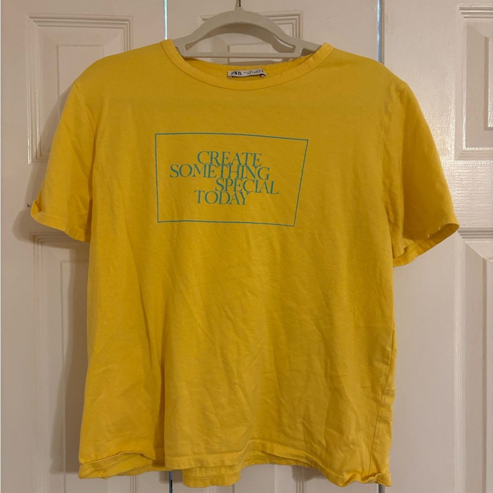 Zara Create Something Special Today Yellow Graphic T-Shirt